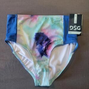 DSG Girls' High Waist Swim Bottoms, Inky Overdye Cool, L (10-12) N.W.T